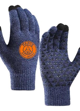 Рукавички футбольні псж сенсорні paris saint-germain touch screen blue/orange перчатки (38015)