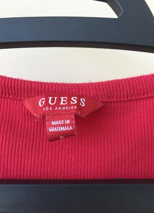 Фірмова  жіноча футболка guess (червона в рубчик)5 фото