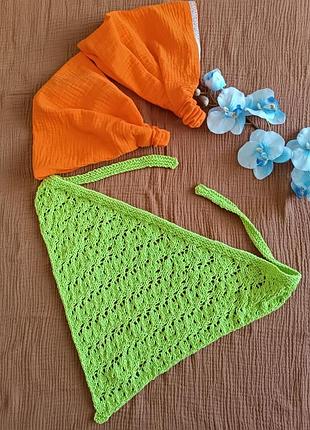 Бандана сетевая косынка шапочка летний платок кроше завязки