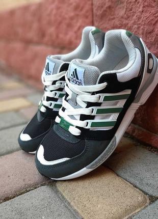 👟 кроссовки adidas equipment черные с зеленым / наложка bs👟