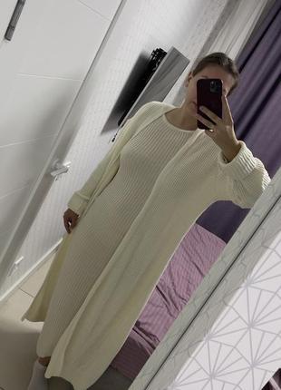 Вязаный, длинный,молочный кардиган
