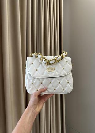 Guess triana flap shoulder bag white