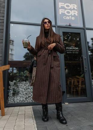 Пальто с поясом кашемир шерсть на подкладке синтепон 100 коричневое шоколад