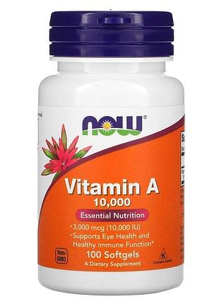 Витамин a 10 000 ме now foods ретинол пальмитат для кожи волос зрения иммунитета 100 капсул
