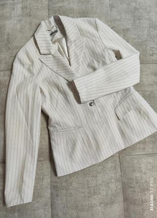 Трендовий білий піджак в полоску, жіночий жакет, розмір м