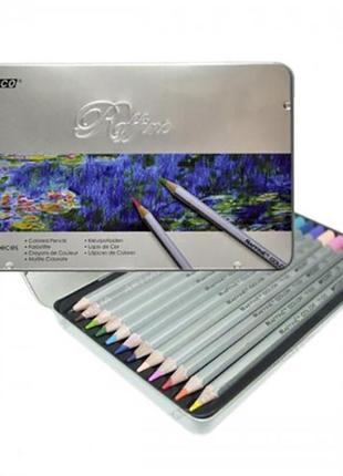 Набір кольорових олівців marco raffine 12 кольорів металевий пенал