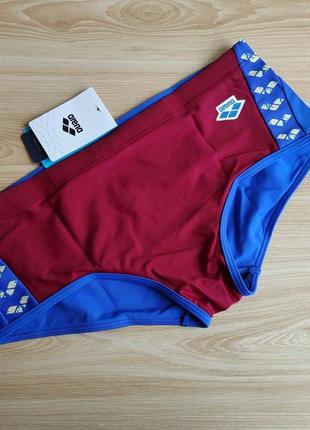 Мужские плавки боксеры arena team low waist short burgundy-neon blue
