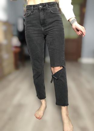 Чорні чёрные графитовые графітові джинсы штаны джинси брюки мом по фигуре высокой талии скини..7 фото