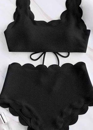 Роздільний купальник рубчик з високими плавками