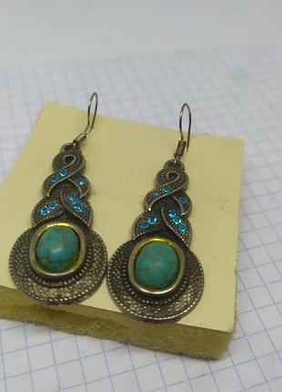 Серьги со вставками под бирюзу