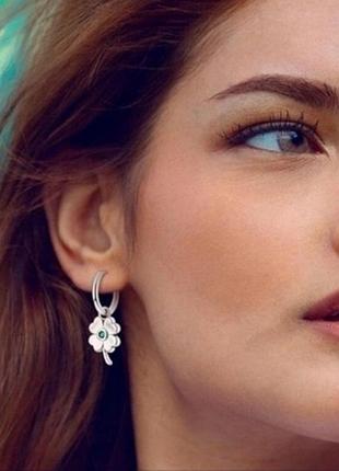 Сережки срібло silver_pandora оригінальні стильні конюшина оберіг застібка кільце
