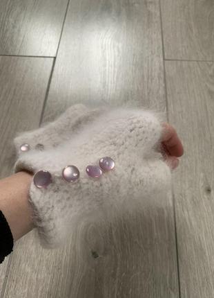 Митенки вязаные женские перчатки варежки ручная работа мягкие теплые белые уникальные