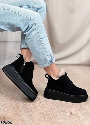 10262 кросівки замшеві, черевики зимові на хайтопи на натуральному хутрі
