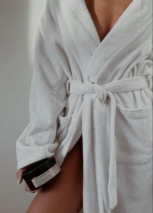 Белый халат махровый, банный халат, для ванной, душа