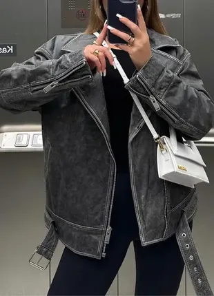 Шкіряна куртка косуха байкерська в стилі вінтаж zara viral zara