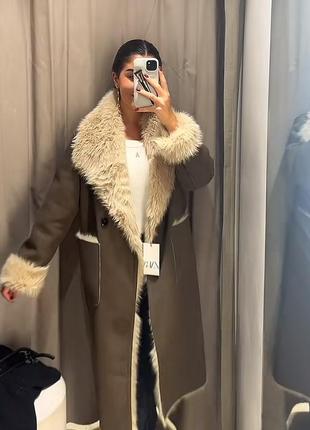 Длинная двусторонняя дубленка zara
