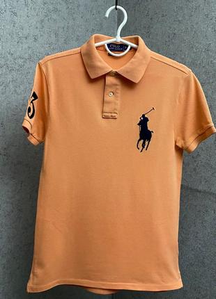 Оранжевая футболка поло от бренда polo ralph lauren