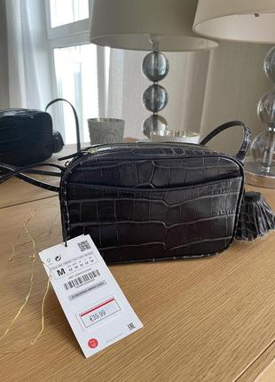 Сумка zara, натуральная кожа, черная