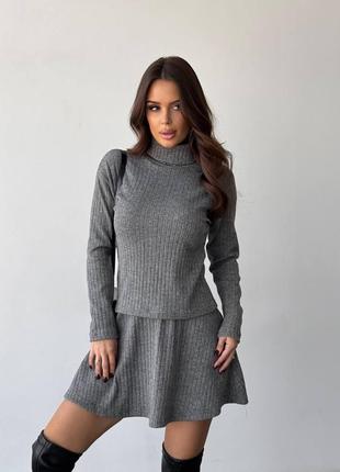 Трендовий стильний та ніжний костюм з якісної ангори рубчик🥰  теплий костюм светр гольф спідниця, юбка