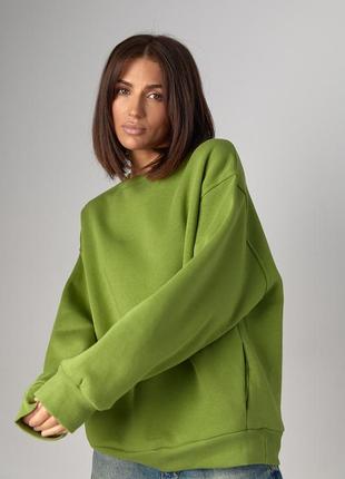 Жіночий утеплений світшот із кишенями - салатовий цвет, l (є розміри)