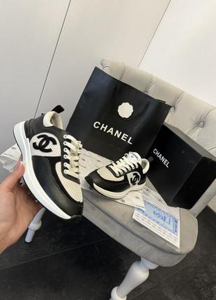 Чёрные белые кроссовки chanel