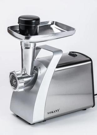 Мясорубка электрическая sokany sk-06001 сталь с насадками и решетками 2400 вт