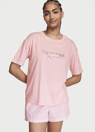 Коттоновая пижама шорты футболка виктория сикрет