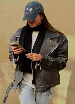 Хит вареная кожаная куртка косуха в стиле винтаж zara viral