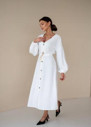 Лляна сукня літня легка довга максі міді з льону якісна натуральний льон сарафан з довгими рукавами