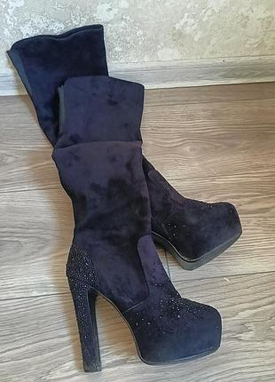 Ботфорды эко замш