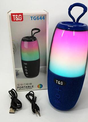 Портативная колонка tg644 5w с rgb подсветкой и ремешком, музыкальные колонки для улицы. цвет: синий
