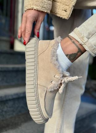 Бежевые женские зимние кроссовки кеды из натуральной замши замшевые зимние кроссовки...