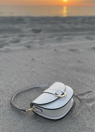 Сумка жіноча через плече італія натуральна шкіра сумочка кросбоді на широкому ремені біла ts340