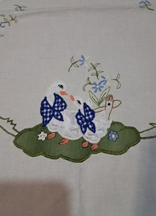 Вінтажна бавовняна скатертина з качечками🦆🦆🦆 80×80