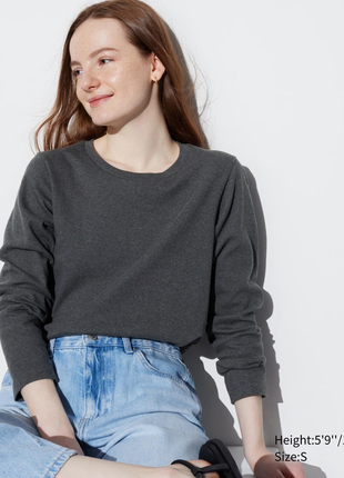 Серый хлопковый лонгслив uniqlo