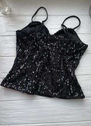Черный топ с пайетками, блестящий топ, топ с пайетками