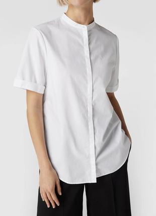 Біла сорочка з коміром-стійкою бавовняна сорочка з коротким рукавом massimo dutti базовая рубашка с коротким рукавом хлопковая рубашка классика блуза