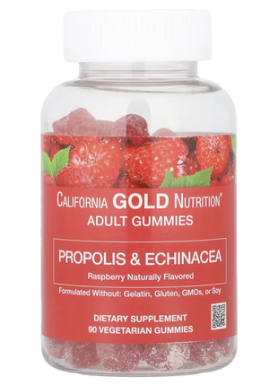 California gold nutrition, жувальні таблетки з прополісом і ехінацеєю, натуральна малина, 90 вегетар