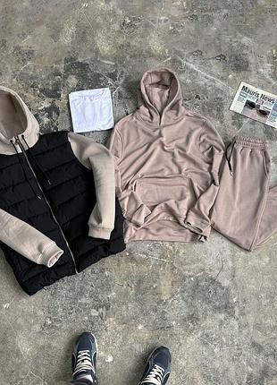 Комплект куртка infinity + костюм бежевый базовый петля без начеса на весну осень + белая футболка в подарок