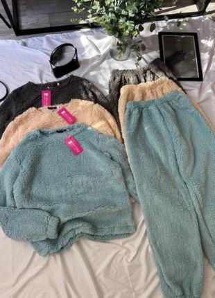 Теплая женская пижама махра тедди