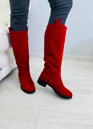 Сапоги из итальянской замши красные