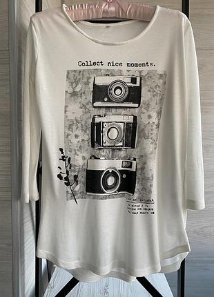 Трикотажний лонг з принтом фотоапаратів, лонг рукав 3/4