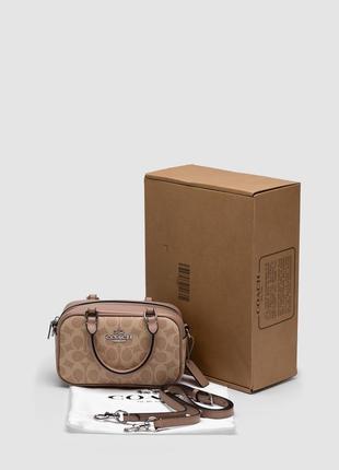 Женская кожаная сумка в стиле coach satchel crossbody in signature beige