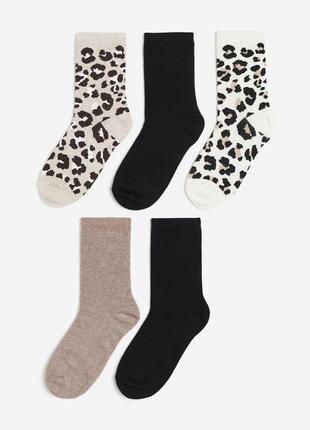 Набір, комплект жіночі шкарпетки в рубчик 5 шт h&m принт пантера красиві
