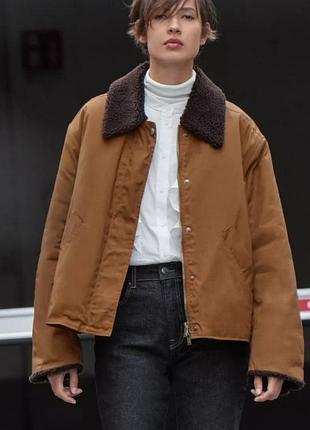 Кожаный пуффер с капюшоном zara original spain