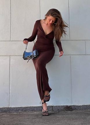 Платье макси с v вырезом 🖤♥️🤎