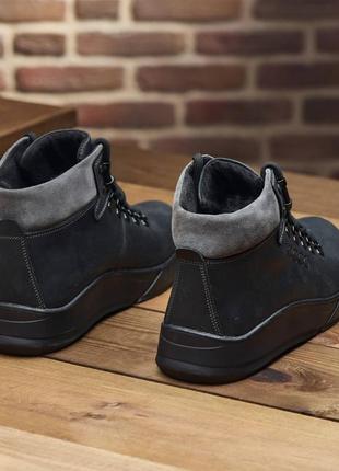 Кожаные спортивные ботинки, кроссовки на меху ecco nubuck black