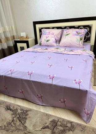 Постельное белье бязь голд магнолия 🌺🥰, простинь на резинці бязь голд, простирадло на резинці бязь голд3 фото