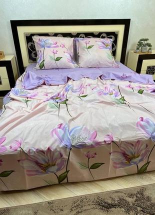 Постельное белье бязь голд магнолия 🌺🥰, простинь на резинці бязь голд, простирадло на резинці бязь голд10 фото