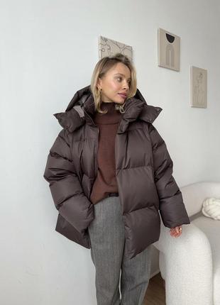 Жіноча куртка пуховик коричневий чорний короткий новий